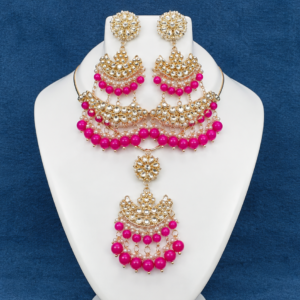 Kundan Pink Bead Jewelry Set Kundan Pendent and Earring Set