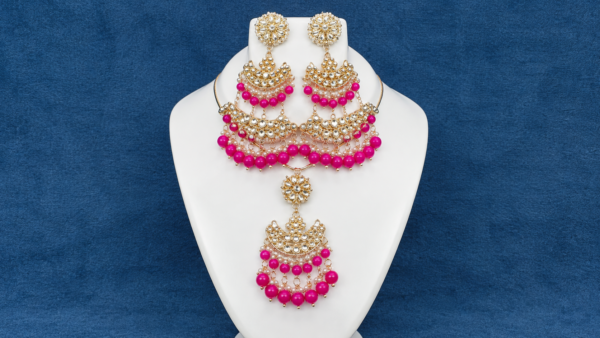 Kundan Pink Bead Jewelry Set Kundan Pendent and Earring Set