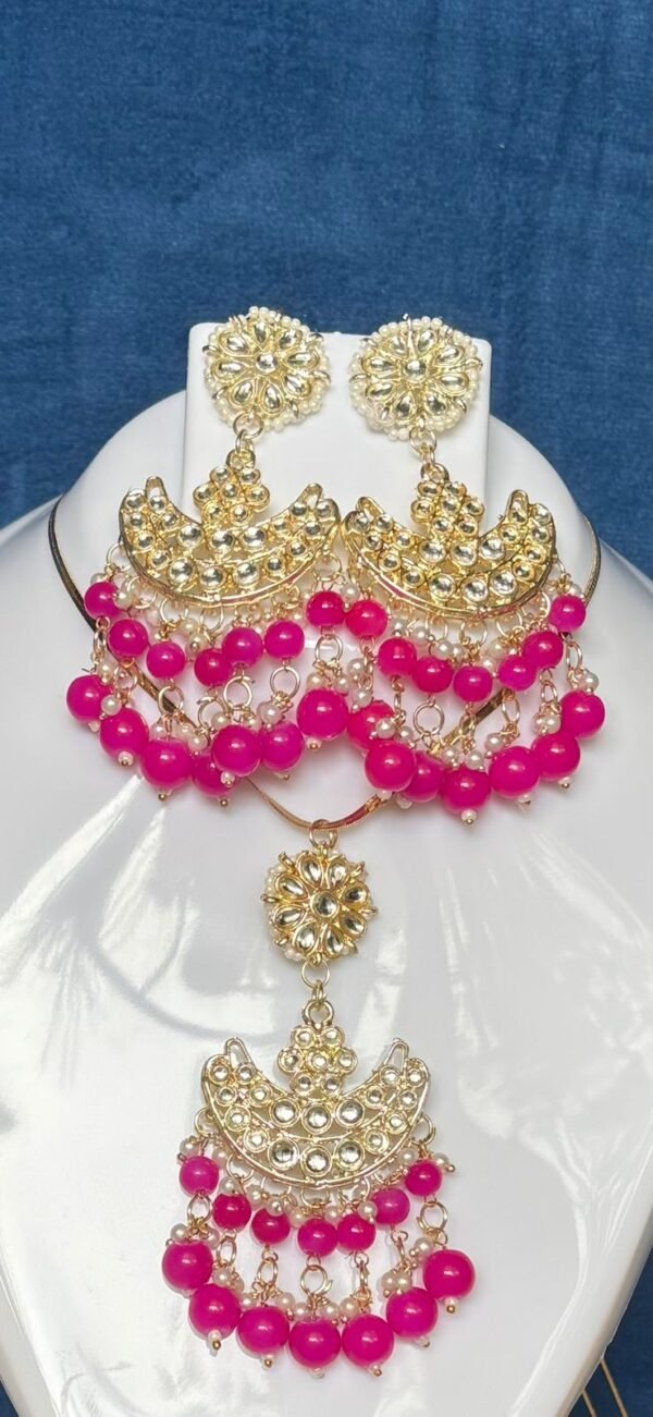 Pink Moti and kundan Pendent and Earring Set Kundan Pendent and Earring Set