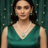 WHITE PEARL NECKLACE SET WITH GREEN PENDANT WHITE PEARL NECKLACE SET WITH GREEN PENDANT
